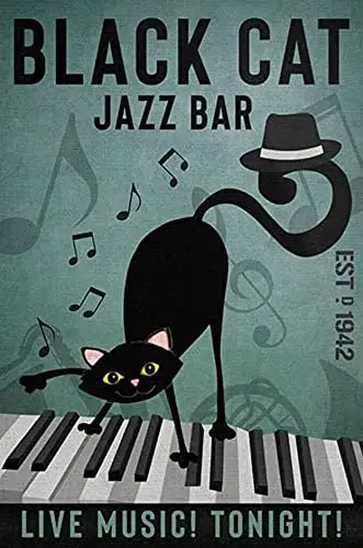 Lesiker Vintage Metal Sign Black Cat Jazz Bar Tin Signs for Home Bar Coffee12 X 8