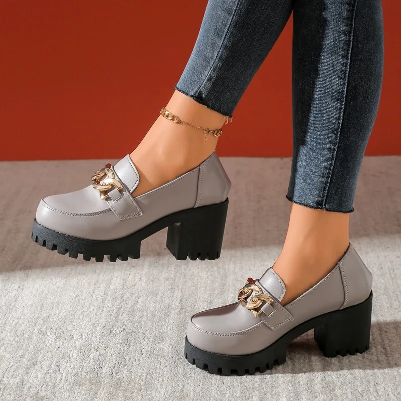 

Женские весенне-осенние новые универсальные лоферы с круглым носком на толстой подошве, модные модные туфли на массивном каблуке с одним носком