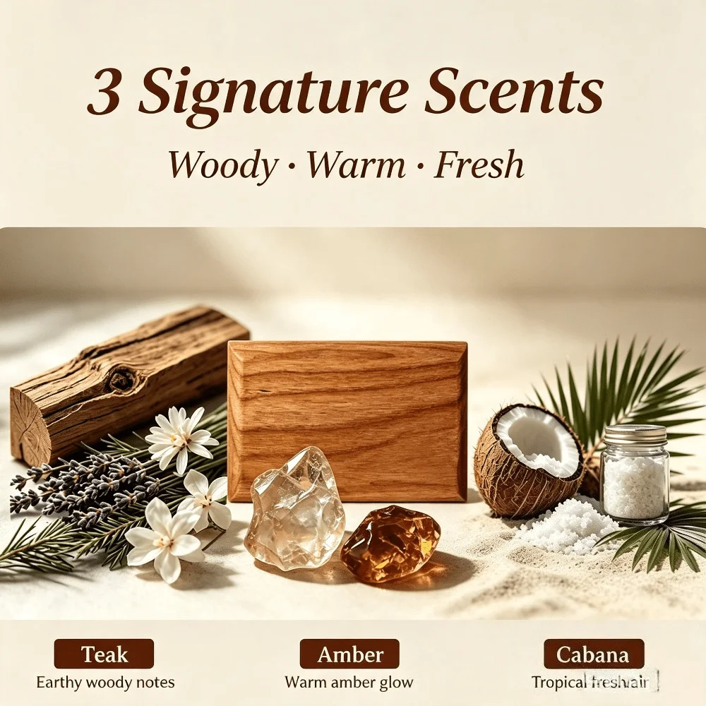 Car Air Freshener Teak Amber Orange Wood Scent Block 3 Pcs Set Long Lasting Warm Fragrance For Car Interior Home Decor view 3