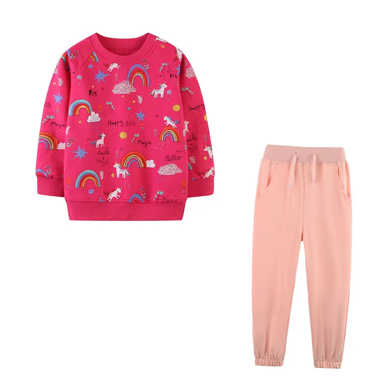 

Хлопковый костюм из 2 предметов с длинными рукавами для девочек, толстовки + спортивные штаны, комплекты одежды для малышей, осенне-весенняя модная детская одежда, наряды
