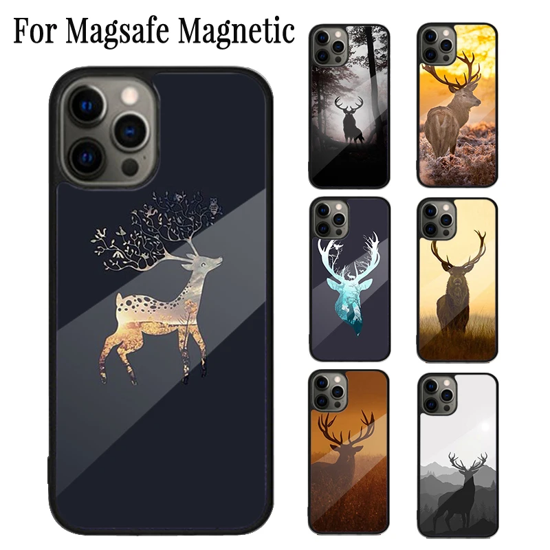 STUNNING DEER Animal Magnetic Phone Case Coque For iPhone 16 15 14 Plus 13 12 Mini 11 Pro Max Magsafe Wireless Cover Capa