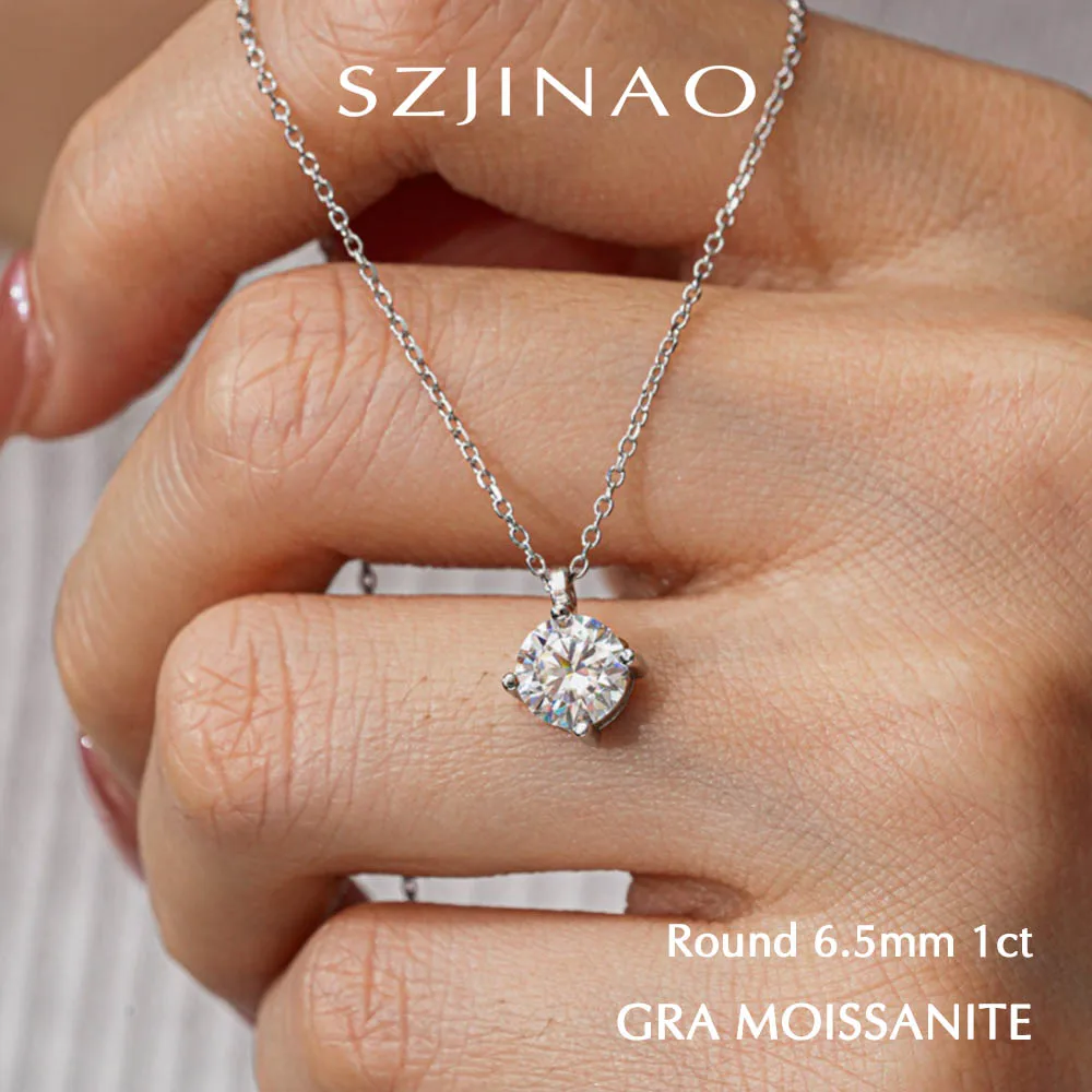 

Szjinao классический 6,5 мм 1 карат 4-зубчатый кулон с муассанитом, ожерелье с бриллиантом D VVS1 GRA, сертифицированное серебро 925 пробы для женщин, модные ювелирные изделия