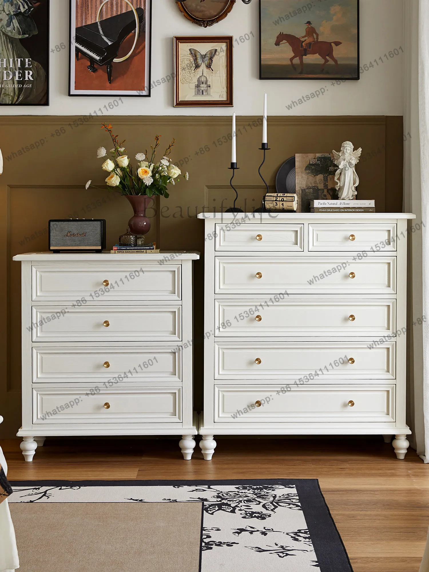 American all-solid wood four-chest cabinet French light luxury bedroom locker idyllic style