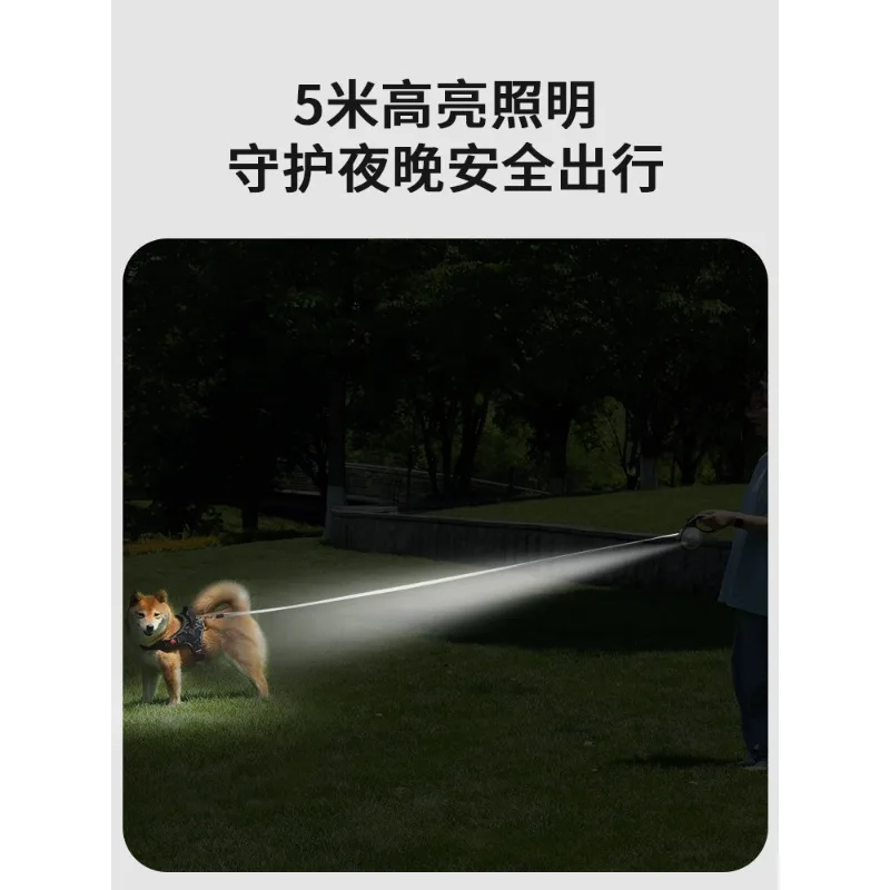 5M Automatic Dog Leash with LED Light Retractable Pet Leashes with Poop Bag Holder Multi-functional Pet for Big Dog