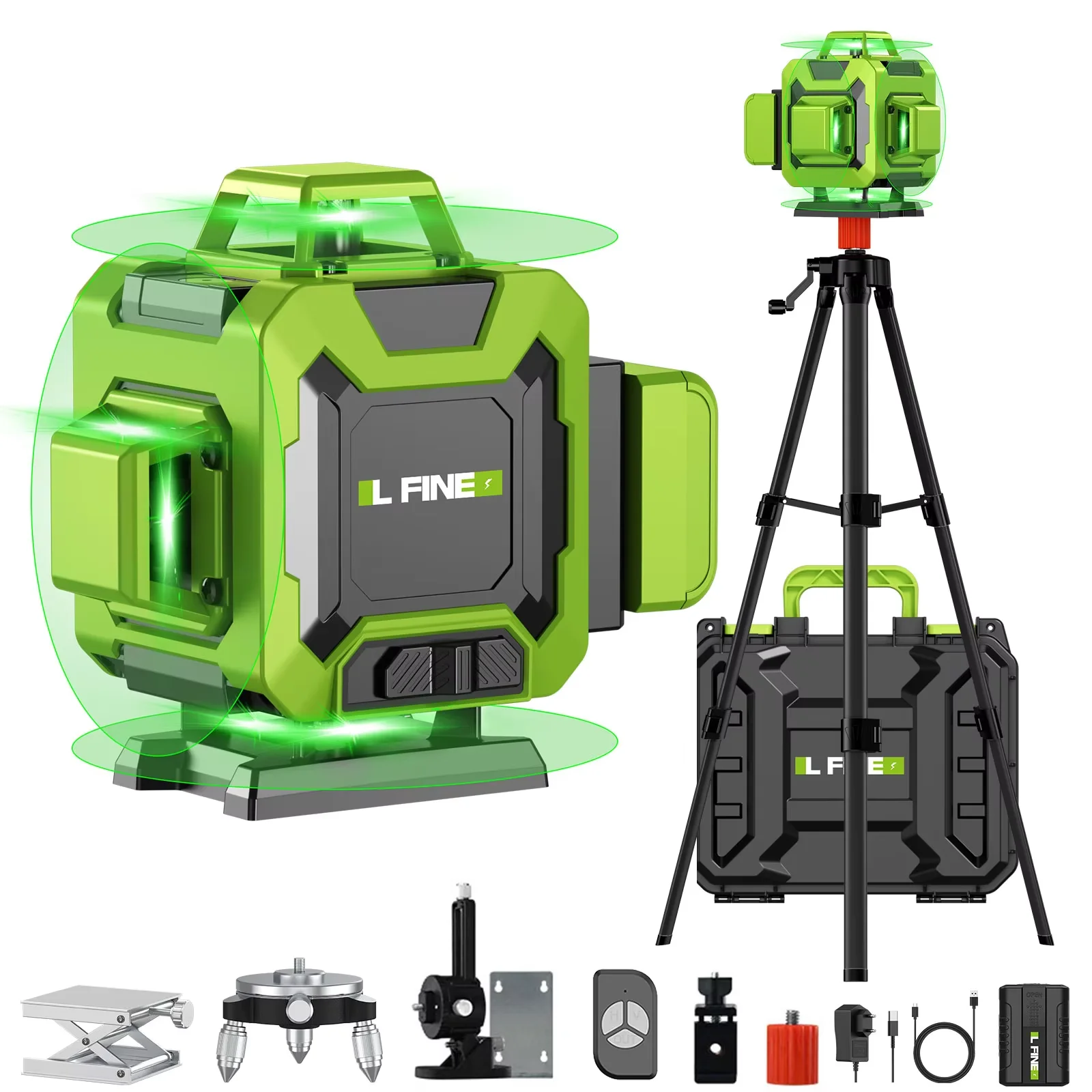 

LFINE Professional Laser Level 4D 16 Lines With Tripod and Suitcase 360 Self-Leveling Laser Level Green Line Nivel Laser Tool