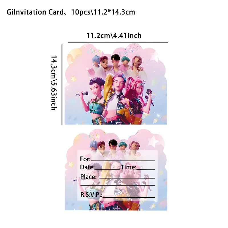 10PCS KPop Demon Hunters Birthday Invitation Card Cartoon Greeting Card Blessing Thank Envelope Postcard Paper Party Supplies