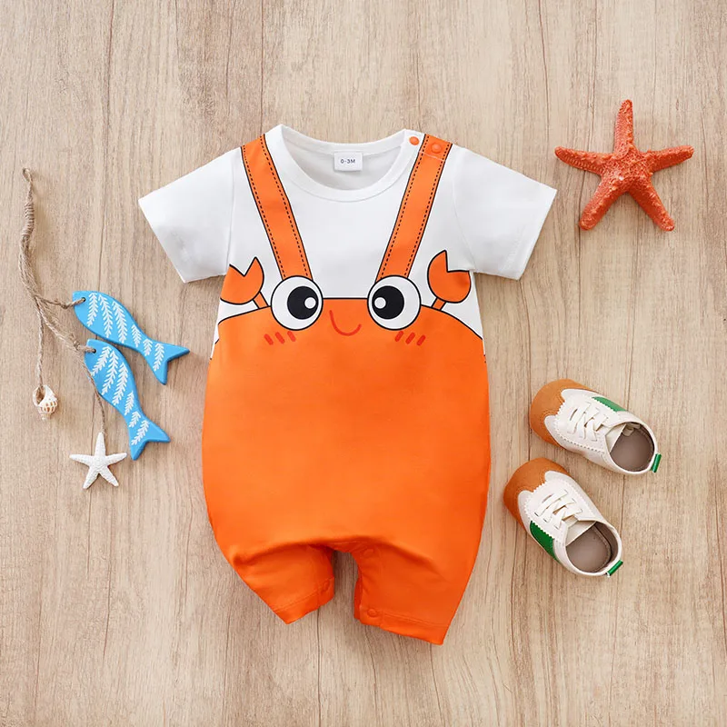 

Newborn Baby Boys Jumpsuit Costume Romper Onesies Short Sleeve Print Clothes Summer Round Neck Outdoor Sport Toddler 0-18 Months