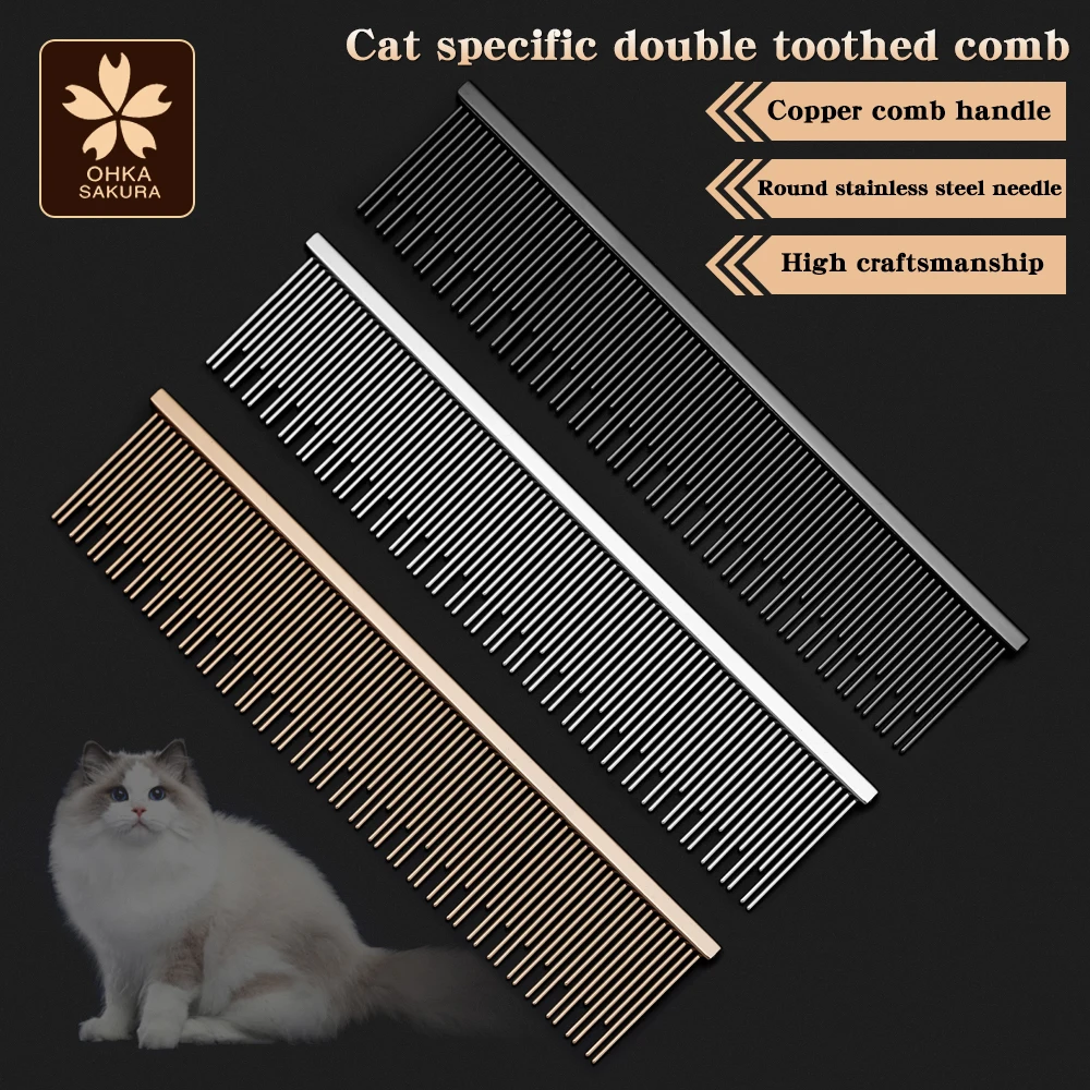 Peine Específico para Gatos con Diseño de Dientes Largos y Cortos, para Gatos Ragdoll, Gatos Azules, Mango de Cobre, Peina Profundamente el Pelo, Buena Elasticidad