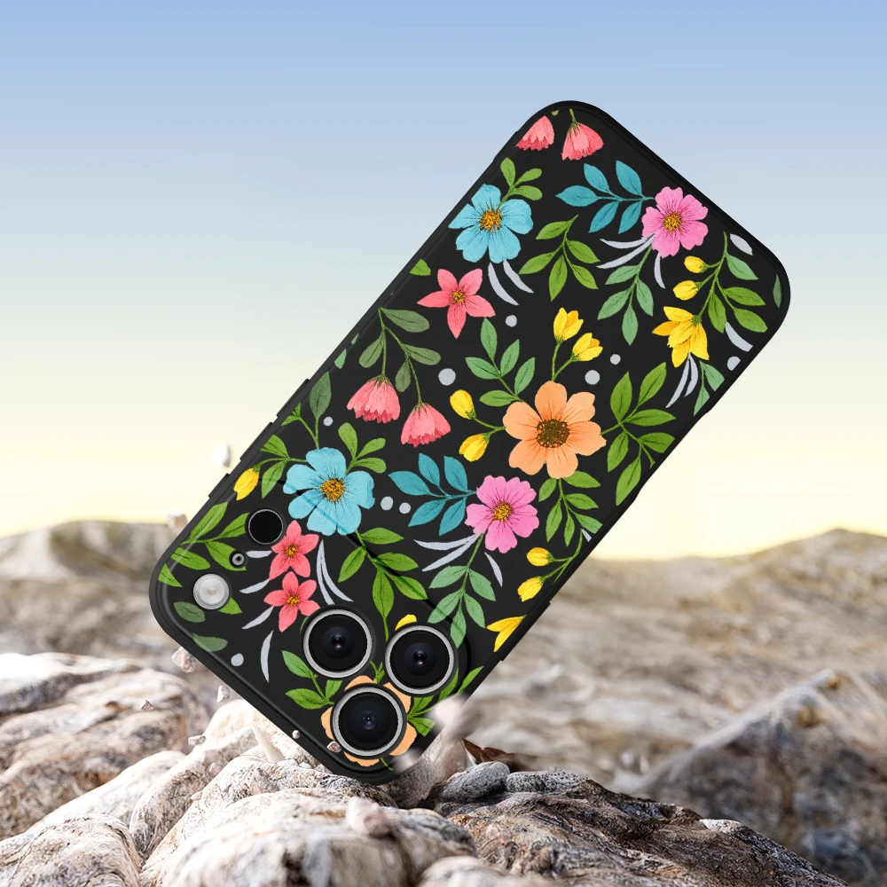 حافظة لهاتف iPhone17 ProMax 17 Air 16 15 14 13 12 11 Pro Max XS Max7 8 Plus 16e 16 Plus من البولي يوريثان الحراري حافظة نباتات خضراء مزهرة