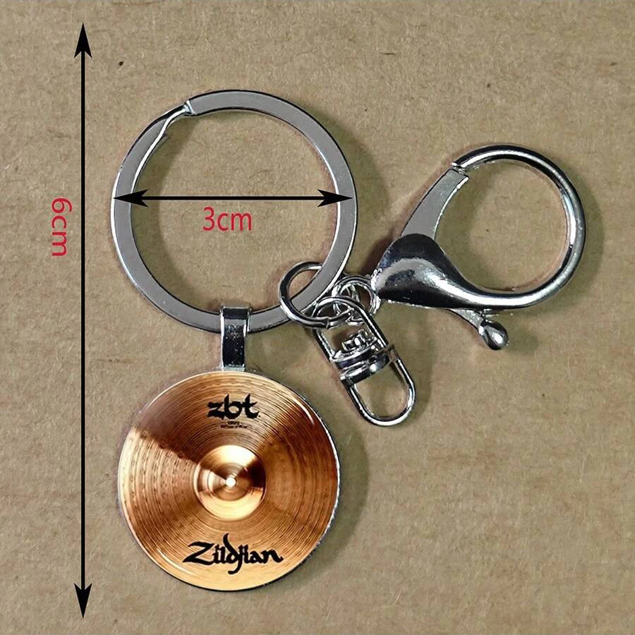 1 drummer cymbal disc pattern circular pendant keychain lobster clasp fashionable Christmas gift