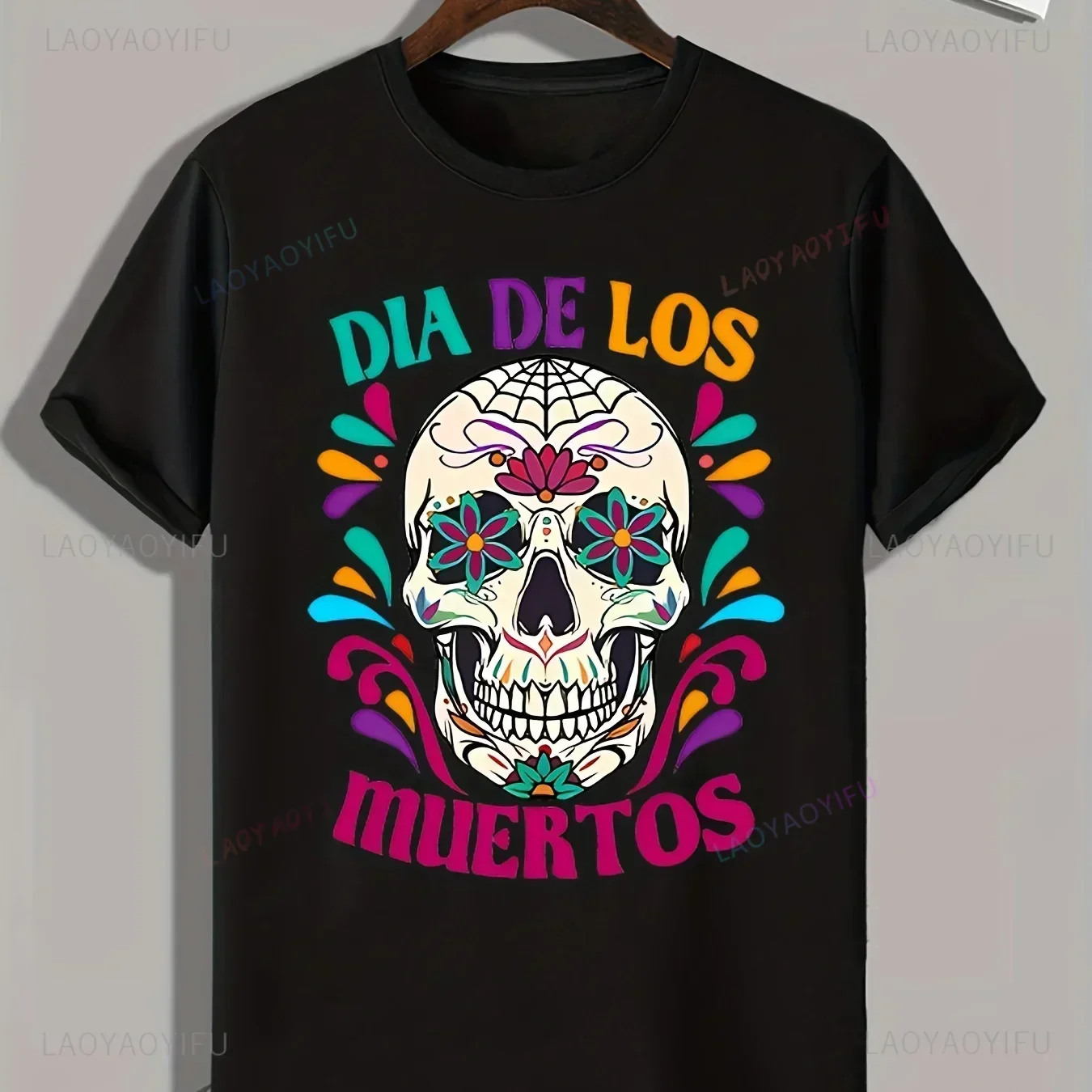 Camiseta con estampado del Día de los muertos mexicanos ''DÍA DE LOS MUERTOS", camiseta gráfica para hombre, camisetas cómodas informales para ropa de verano para mujer