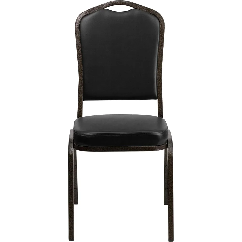 كراسي مأدبة إيما وأوليفر مكونة من 4 قطع قابلة للتكديس من الفينيل الأسود مع إطار من الوريد الذهبي