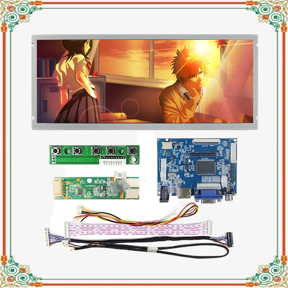 New Kit 12.3 inch LQ123K3LG01 LED LCD Display 1280×480 Screen Monitor with 2 AV VGA HDMI Controller Driver Board Control Monitor