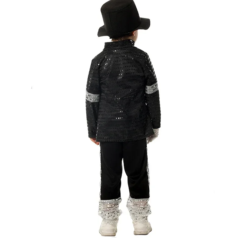Ragazzo Michael Jackson Billie Jean Cosplay Abito nero Danza Discoteca Halloween Fancy Dress Up Costume pop King anni '80 per bambini