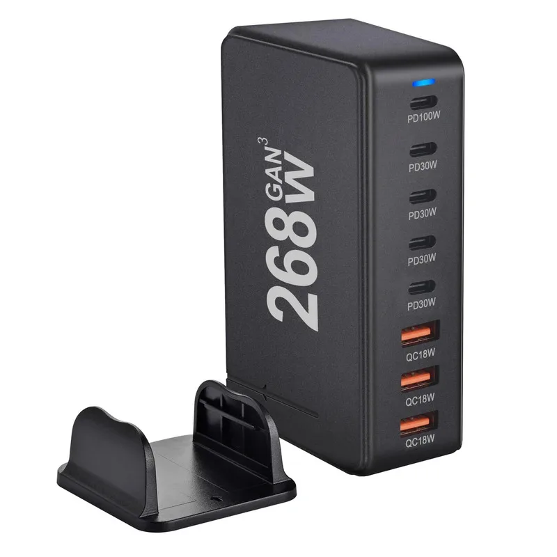 

Настольное зарядное устройство GaN 268 Вт с 8 портами USB-C, быстрая зарядка PD 3.0, компактный портативный дизайн для телефона