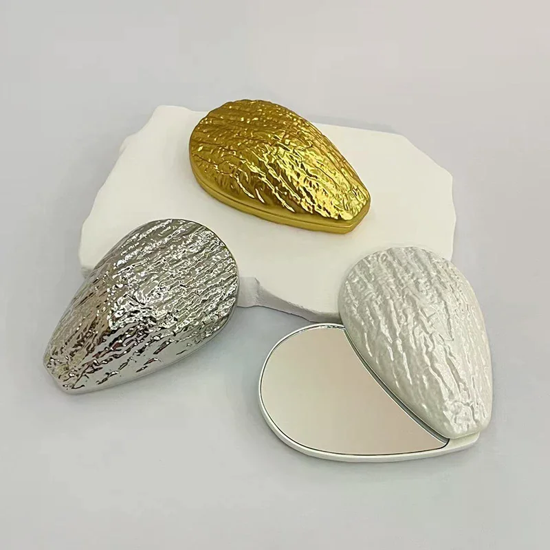 Espejo cosmético de doble cara con forma de ostra, espejo plegable deslizante, espejo de mano para niñas, espejo de tocador compacto irrompible