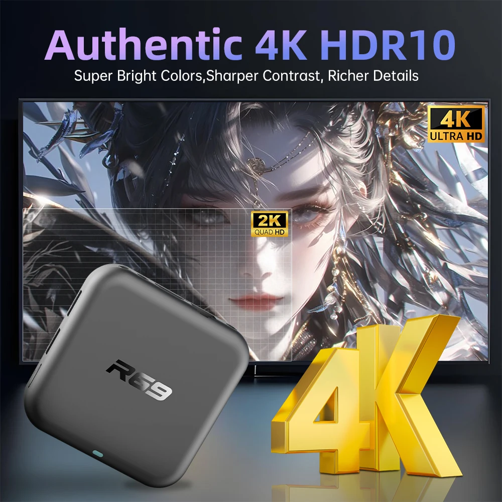Rockchip 3518 TV Box R69-1 HDR 10 Ultra HD 4K Rockchip 3518 AndroidTV 14 Netflix Google Support Wifi6 BT5.0