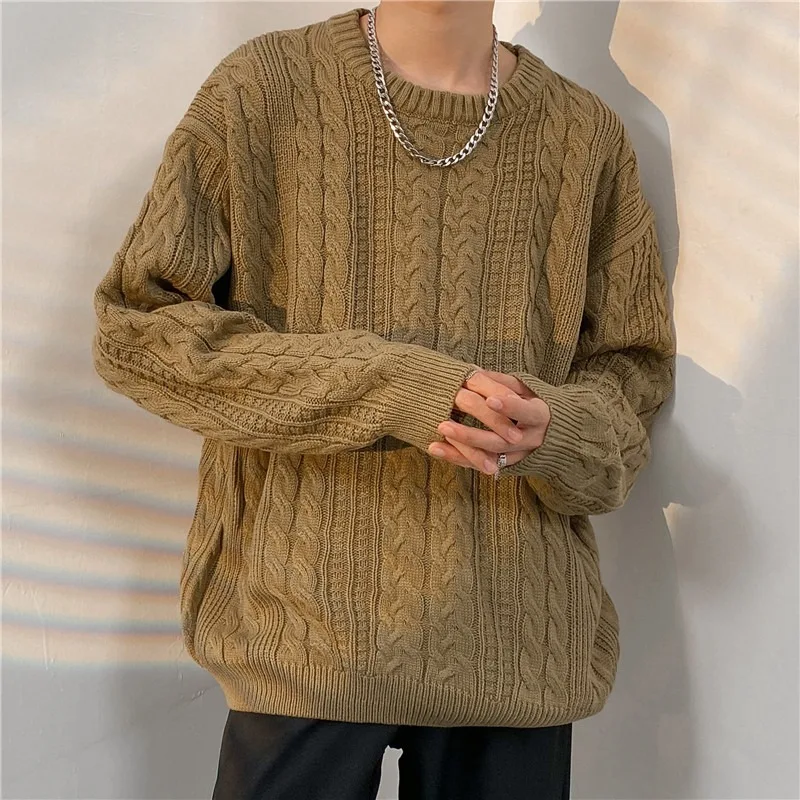 Suéter de Manga Larga ueso Estilo Japonés, Csa de Punto Hoada con Cuello Redondo, Ropa Interior Informal para Hombre y...