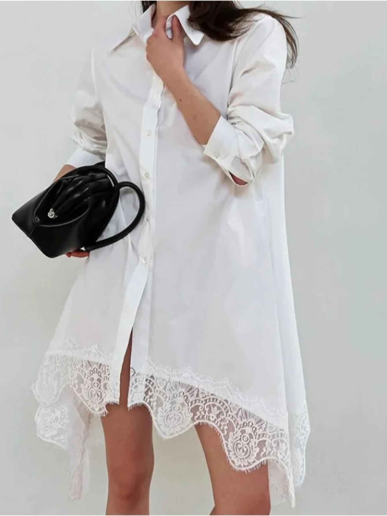 Vestido camisero de retazos de encaje Irregular para mujer, nuevo estilo suave, diseño francés, primavera