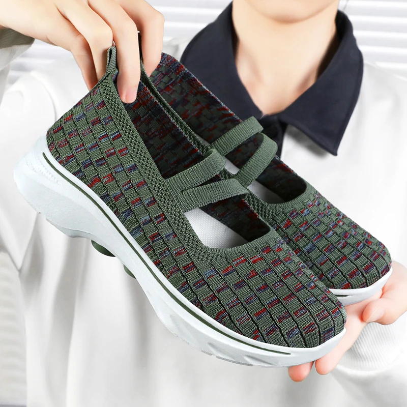 STRONGSHEN Women Mesh Casual Flat Shoes Summer Ladies Walking Shoes Breathable Sneakers Women Slip on Loafers Zapatos De Mujer