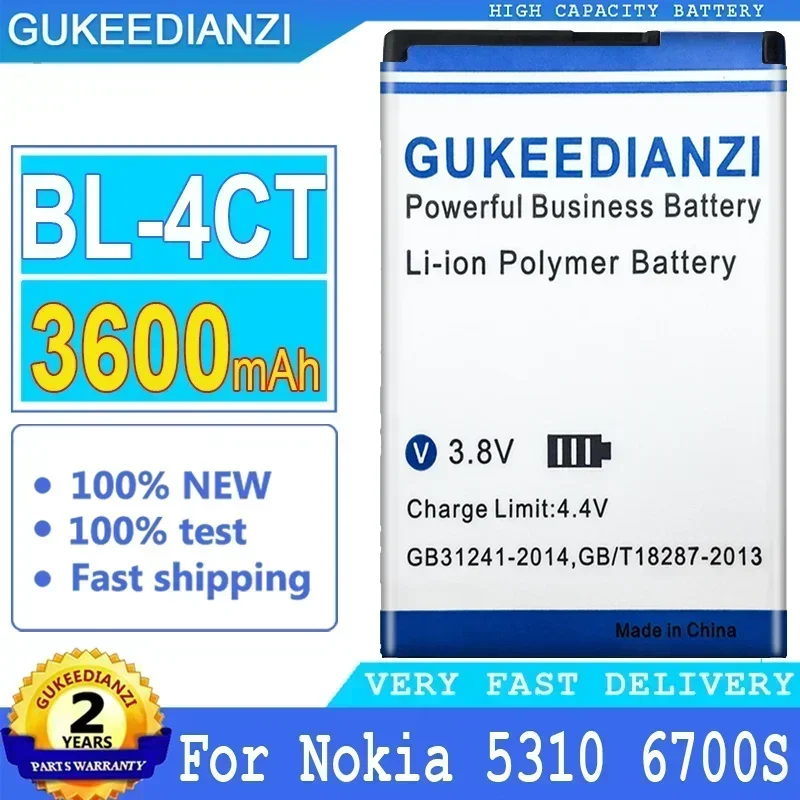 

3600mAh Battery For Phone Nokia 5310 6700S X3 X3-00 7230 7310C 5630 2720A 7210C 6600F BL 4CT Nokia5310 High Capacity