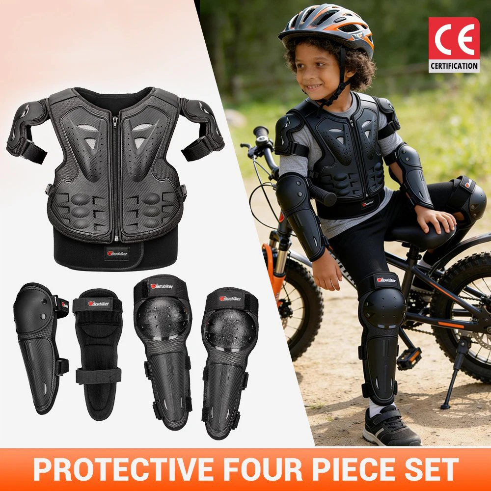 Children's Motorcycle Armor Vest Back Protection Bicycle Body Armor Jacket Elbow Knee Pads Outdoor Motocross Riding Full Armor