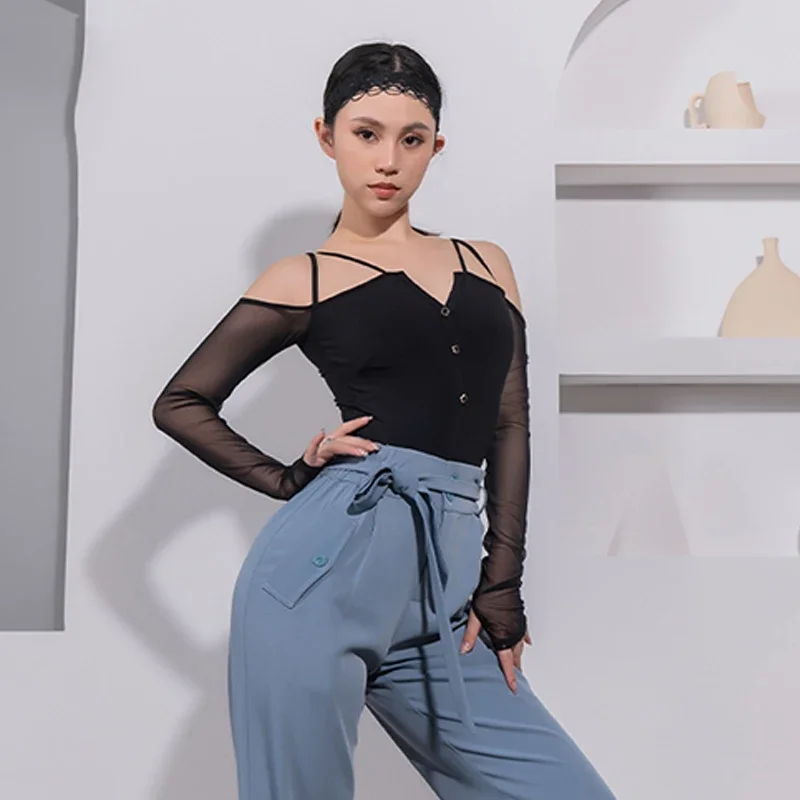 

Новая одежда для латинских танцев, женское боди с сетчатыми рукавами и открытыми плечами, топы для латинских танцев, одежда для бальных танцев для взрослых, ча-ча-румба, BL7872