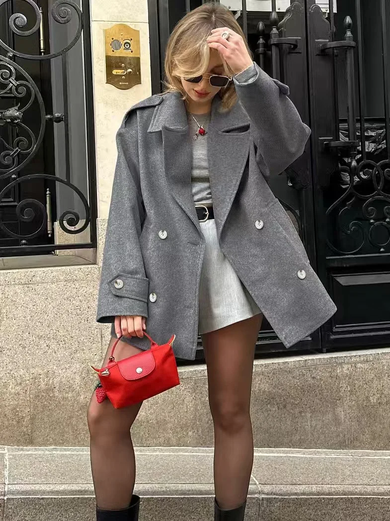 

Модный шерстяной пальто, свободный крой, длинный кардиган, топ, женский деловой повседневный кардиган средней длины, чистый цвет