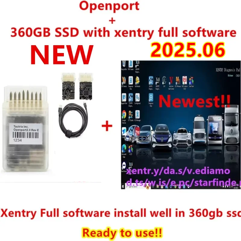 

Полное программное обеспечение 2025.06xentry с твердотельным накопителем емкостью 360 ГБ + Tactrix Openport 2.0, готовое к использованию программное обеспечение для диагностики xentry 2025.06, удаленная установка