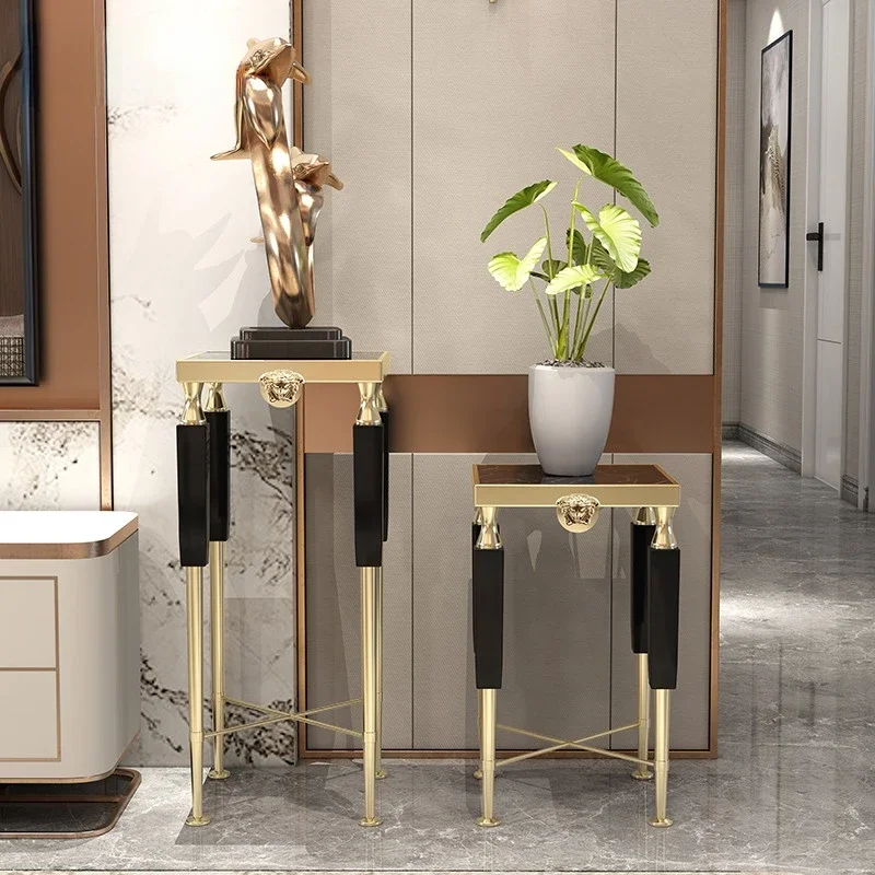 

Легкий роскошный напольный цветочный стол из нержавеющей стали, гостиная, металлическая высокая и низкая комбинированная мраморная стойка для цветов, хранилище