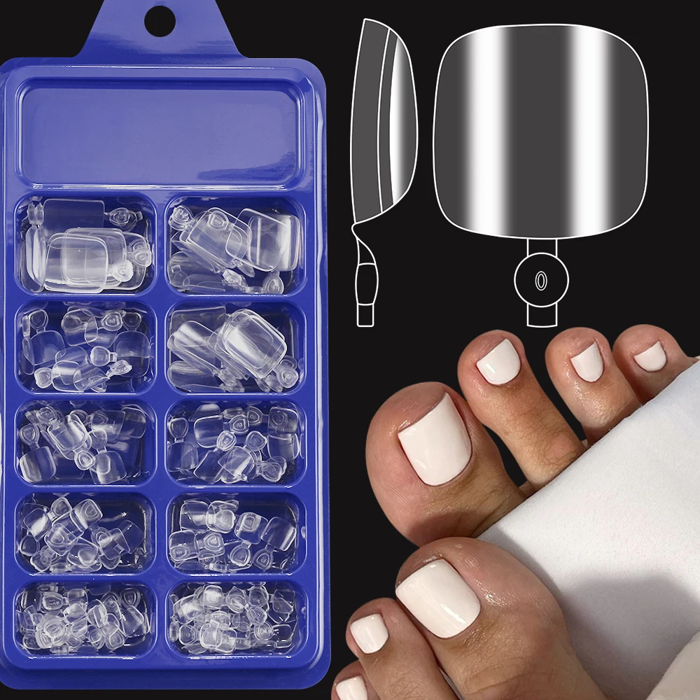 100/120Pcs สั้นสแควร์กดบนเล็บเท้า CLEAR Square Shape Full COVER เล็บปลอม Pre-รูปเคลือบเงาสําเร็จรูปเล็บปลอม