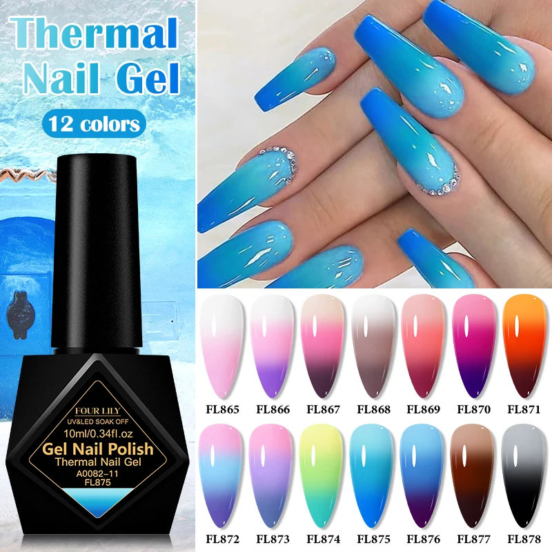 FOUR LILY 10ml Thermal Nail Gel Polish 3 Colors Changing Semi Permanent Soak Off UV/LED Nail Art Gel Varnish For Manicure Design