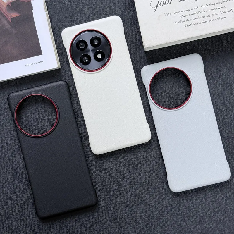 حافظة ظهر صلبة من الجلد بدون إطار رفيعة للغاية لهاتف OnePlus 13/13R/ACE 5 Pro غطاء مغناطيسي فاخر نصف ملفوف