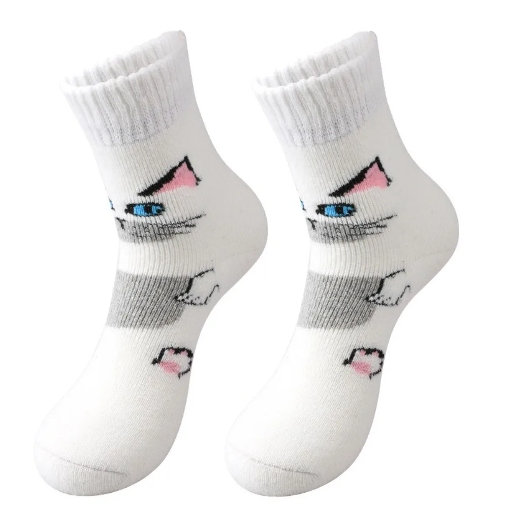

Cozy Cartoon Cat Fleece Terry Socks Thick Soft Mid-calf Socks Breathable Winter Warm Thermal Knit Socks