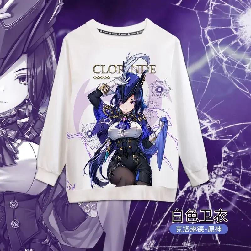 

Anime Game Genshin Impact Clorinde Cosplay Costume Pullover Long Sleeve Hoodies Round Collar Coat White Top Unisex