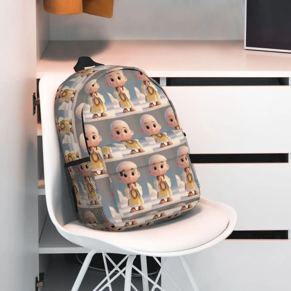 Cartoon Monk Cute Backpack Student BookBag Children School Bag Laptop Shoulder Bags for Men Women
