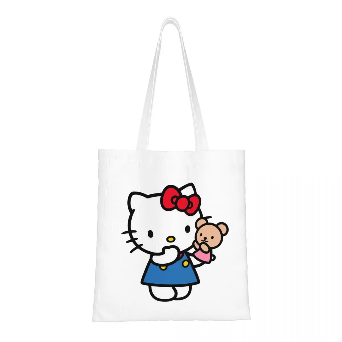 

Hello Kitty Tote Bags Women Handbag Foldable College Cartoon Shoulder Bag Printed Grocery Bag