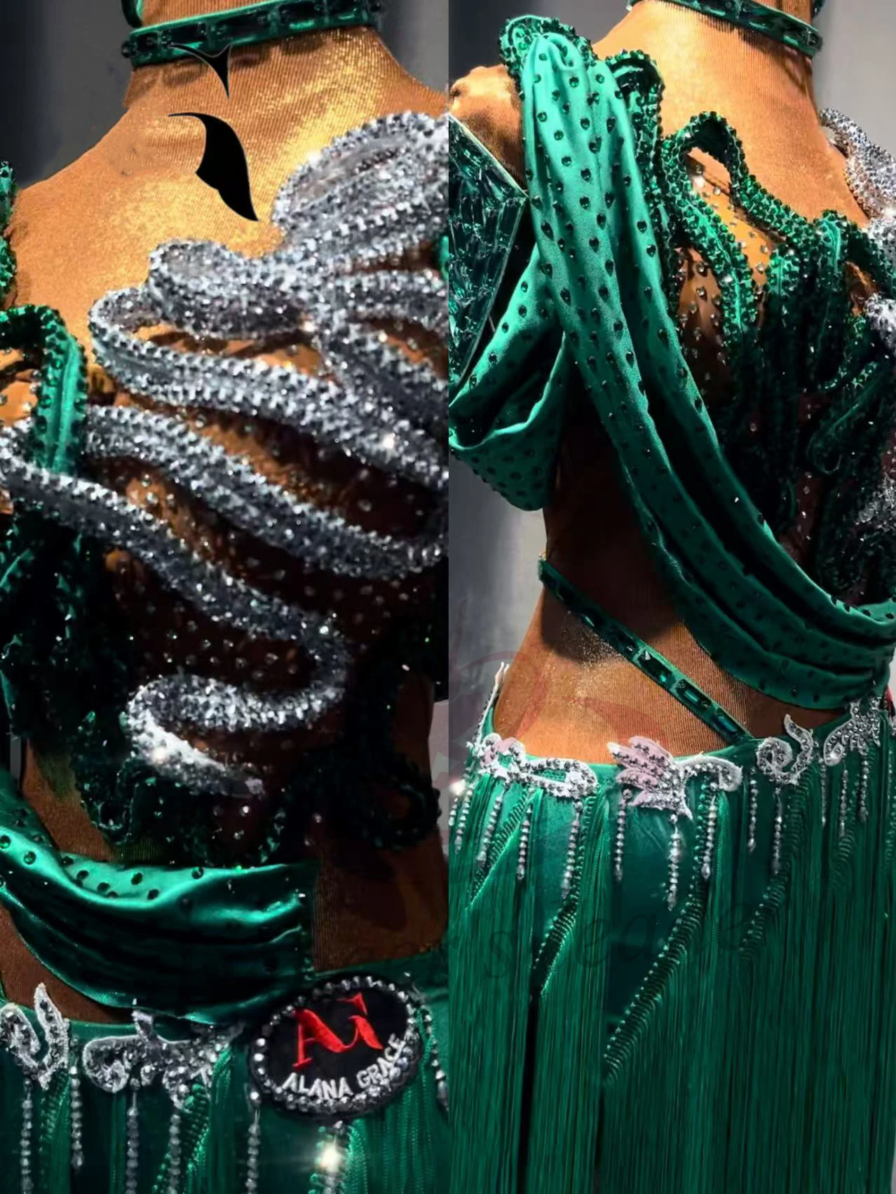 

Latin Dancers, Adults, Children, High-End Customized Emerald Fringe Dresses, Tango Samba AB Stone Performance Dresses