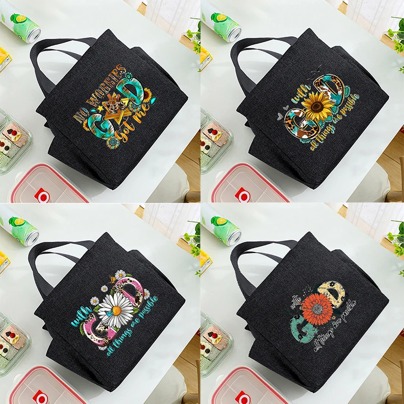 

GOD Letter Printed Insulated Lunch Bag with Built-in Waterproof Refrigerated Ice Bag and Large Capacity Commuting Storage Bag