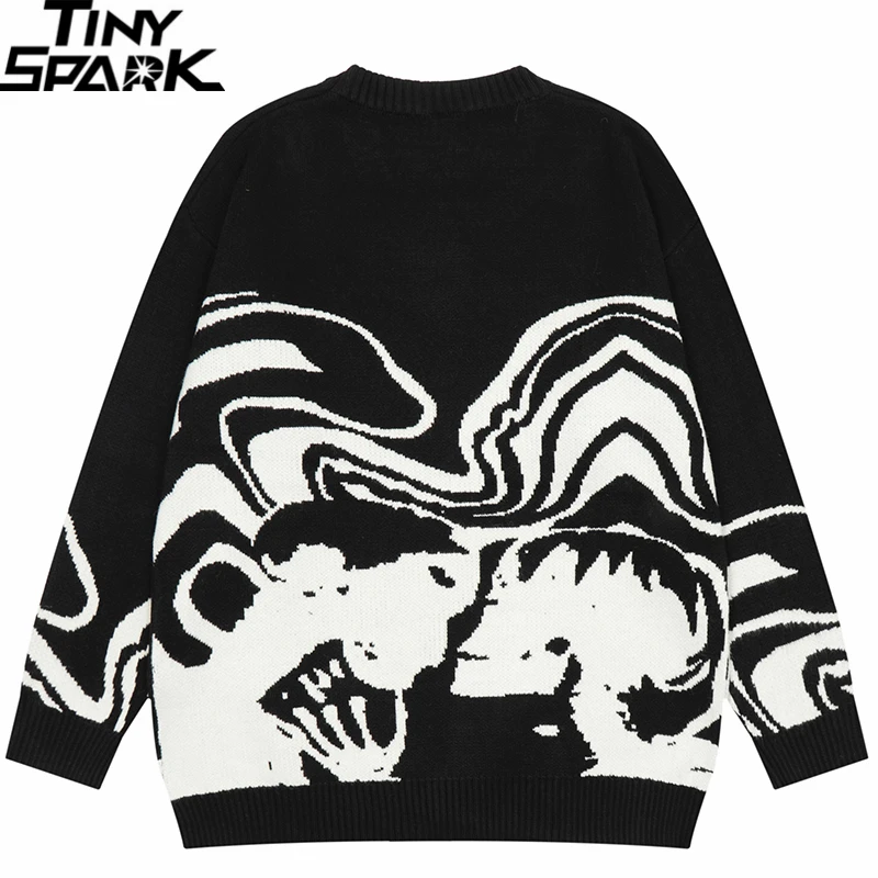 Men Streetwear Sweater Retro Painting Skull Graphic Hip Hop Knitted Sweater Vintage Pullover Casual Wool Sweater Hipster