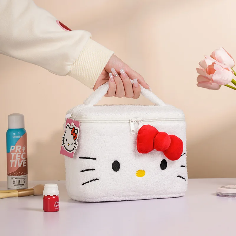 

Sanrio Hellokitty high-value Teddy Fleece Three-dimensional hand-held makeup bag cute cartoon large-capacity plush storage bag