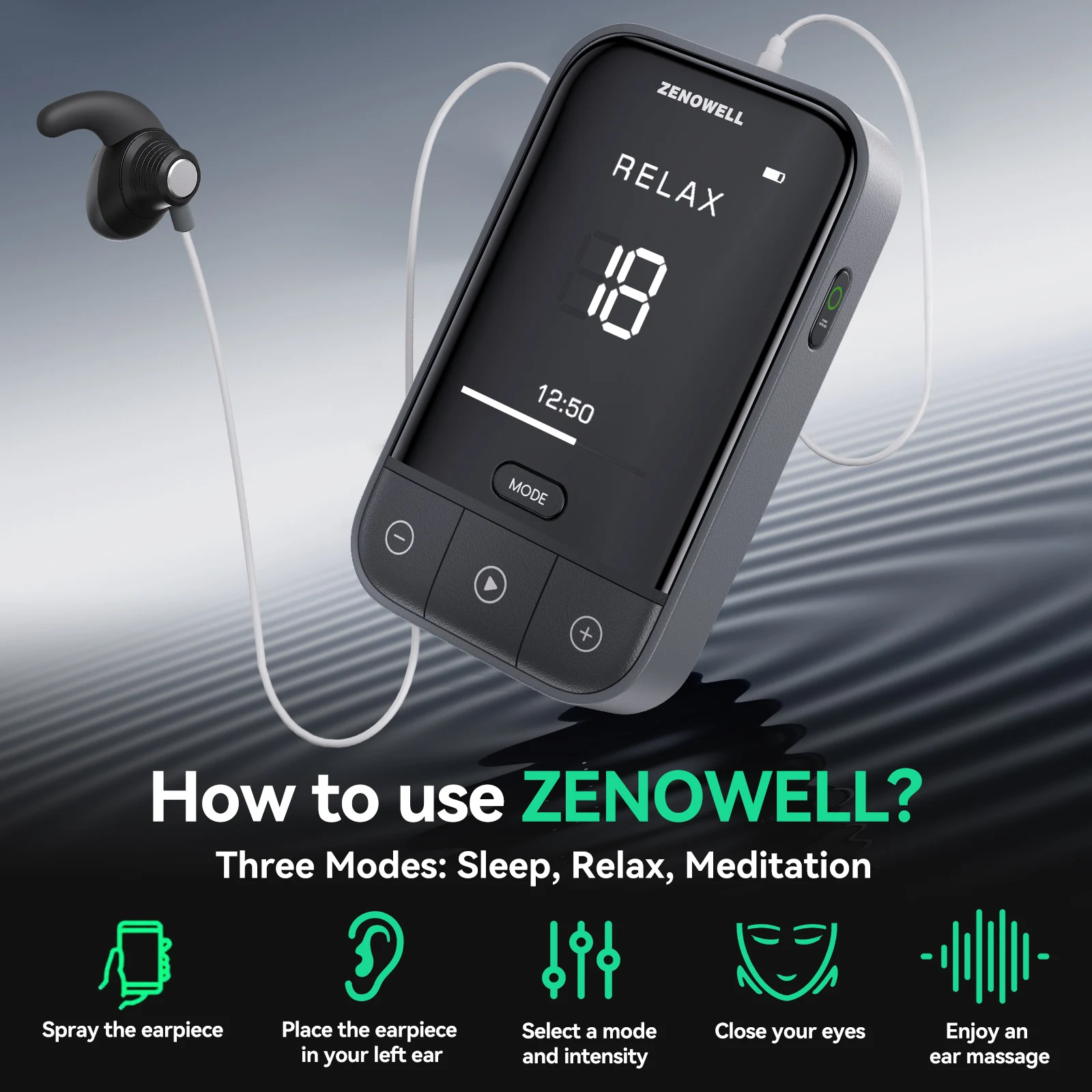 제노웰 귀형수신경 자극기 |   수면 보조 기기, 특허받은 베이지 신경 웨어러블 기기로 더 나은 수면을 위한 진정 효과