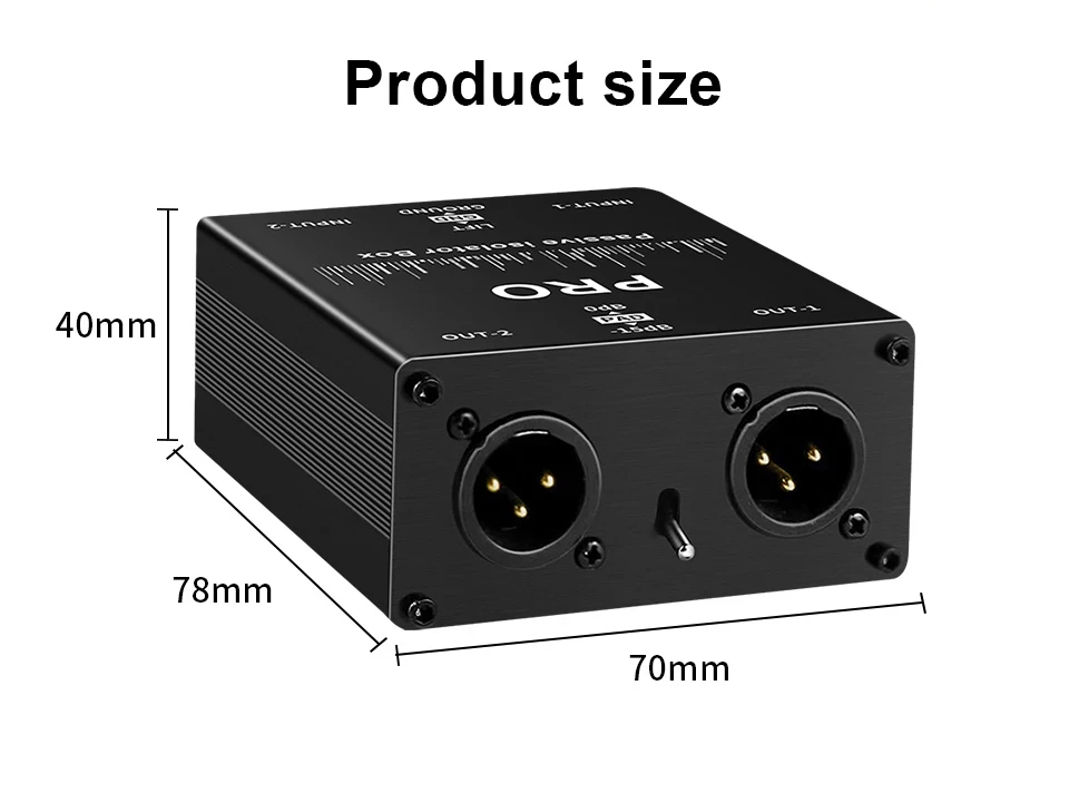 PRO Passiver 2-Kanal XLR Audio-Isolator Box Rauschunterdrückung mit Erdungsentkopplung und PAD-Dämpfung für Studioaufnahmen – Detail 7