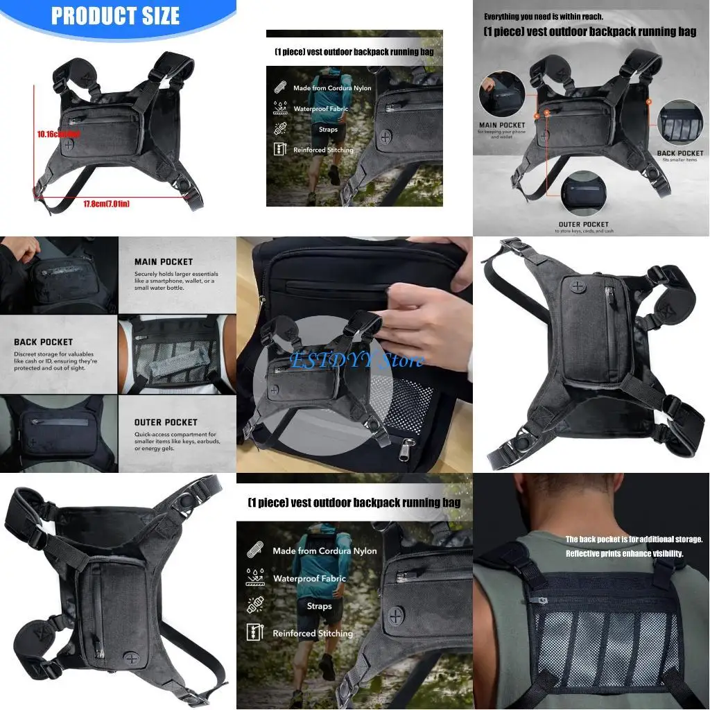 

G6DE Sports Chest Bag Running Backpacks with Reflective Strips Light Weight Breathable Chest Pack for Camping Hiking