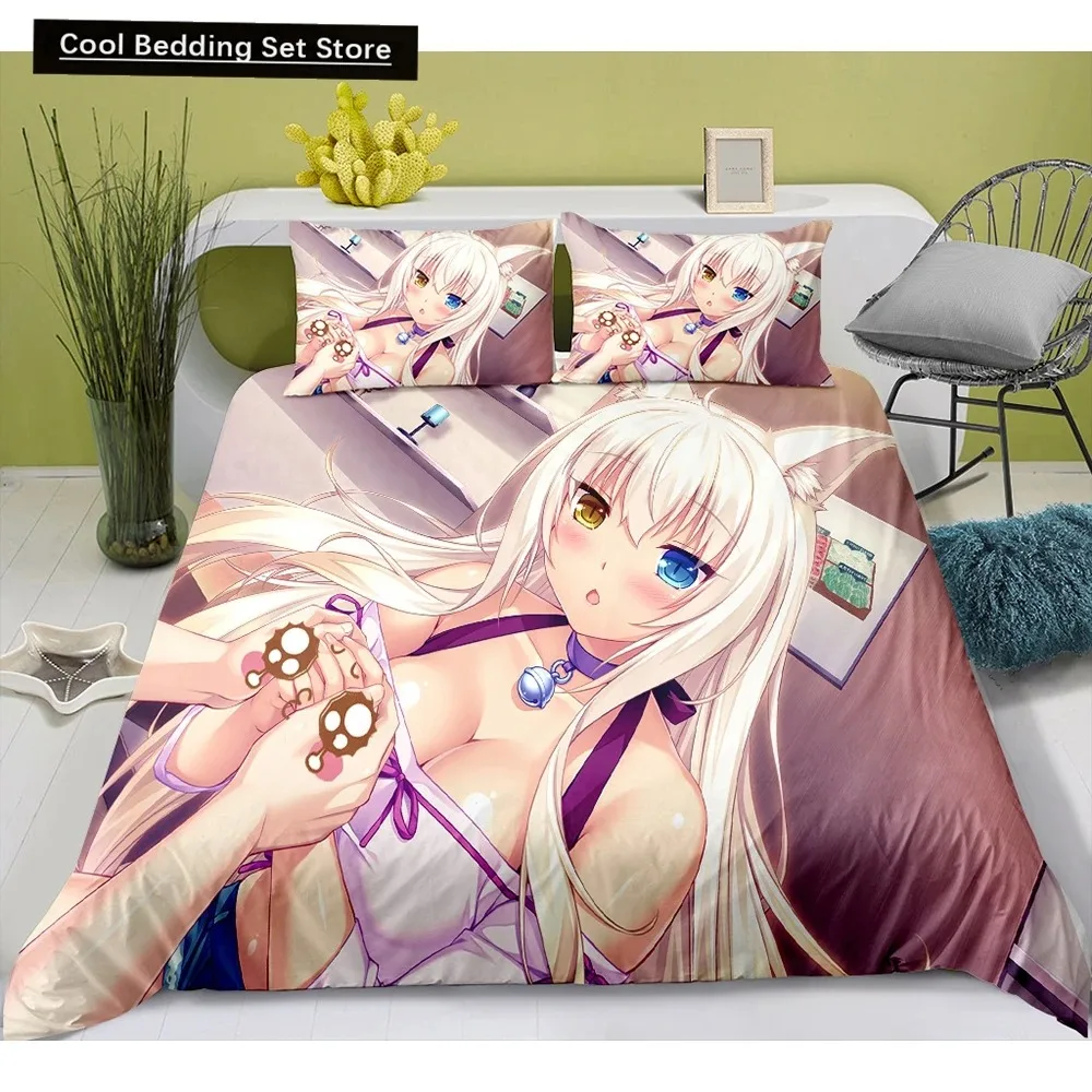 

Cute Anime Cat Maid Pattern NEKOPARA 3pcs Bedding Set Game Printing Duvet Cover and Pillowcase Bedroom Decorate for Otaku Teens