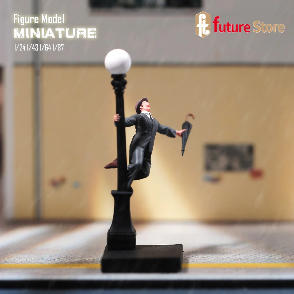 Resin 3D Print 1/87 1/64 1/43 1/24 Male Singer Sing Dance Under Streetlights Rainny Scene Props Creative Figure Model Figurine