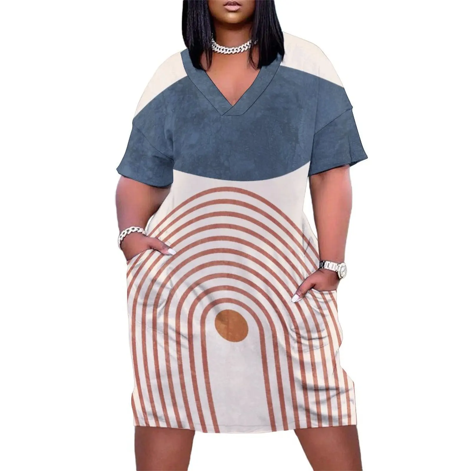 

Mid century modern rainbow Loose Pocket Dress Women's summer skirt african dresses for woman