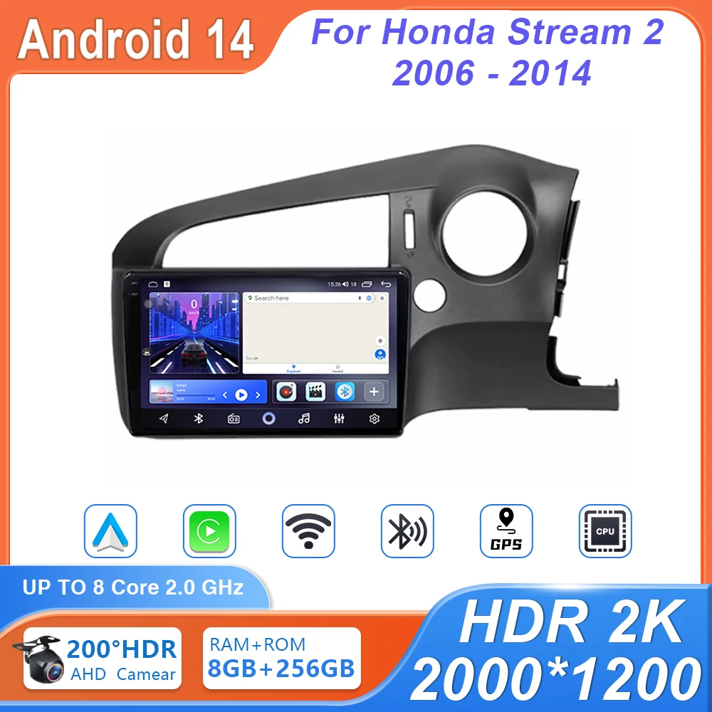 

10 inch Carplay Android 14 Auto Radio Video Stereo Multimedia Navigation GPS For Honda Stream 2 2006 - 2014 4G WIFI BT 2din DVD