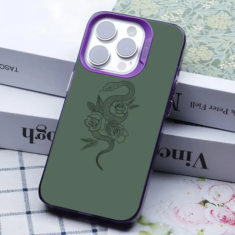 Funda para Teléfono S-Spirit Snake Compatible con iPhone 17/16/15/14/13/12/11 Pro Max Plus, Funda Plateada Colorida, Brillo Metálico, TPU