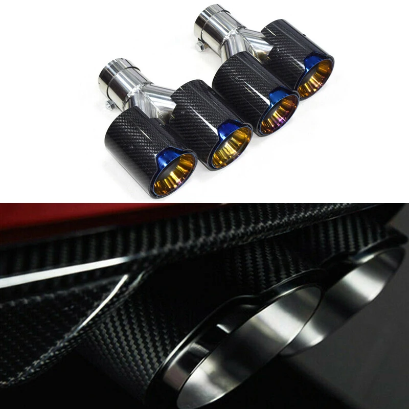 

For BMW Carbon Fiber 63mm/2.48'' Universal Y Shape Car exhaust Tailpipe Nozzle for muffler Tube Performance Stainless Steel